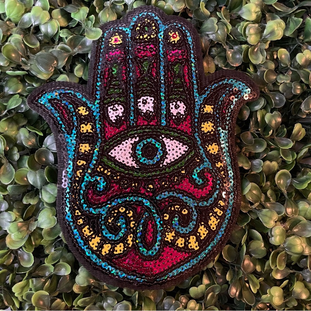 Small Multi Color Hand of Fatima (Evil Eye) Iron On Patch